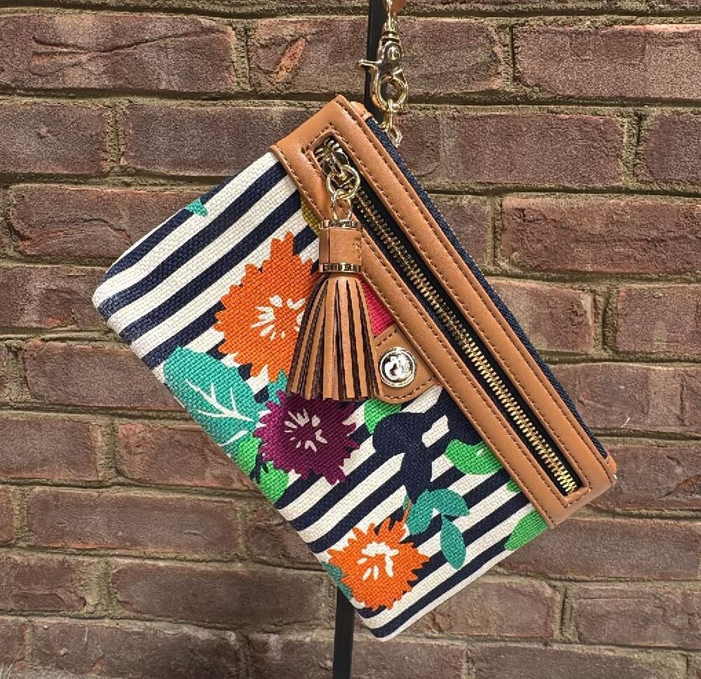 Spartina 449 Navy Stripe Floral Wristlet